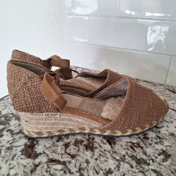 Ugg ankle strap wedge espadrille wool sandals size 9 - Picture 3 of 11